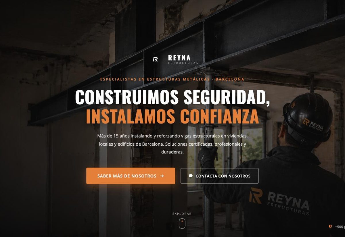 Reyna Estructuras website homepage designed by Kiyoro Design